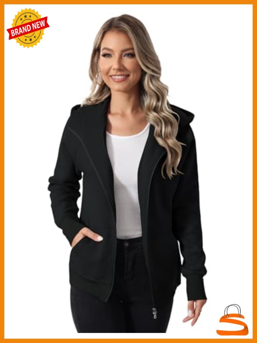 Women's Zip-Up Fleece Hoodie Windproof Pockets Long Sleeve